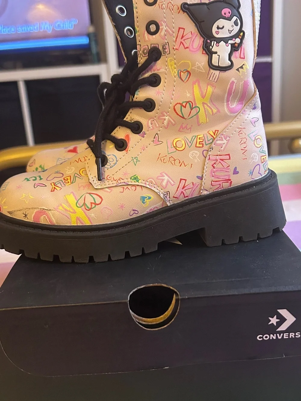 Zara Pink Doodle Lace-Up Combat Boots